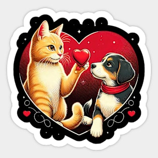 Cute cat offers a red heart dog lover design Valentine day Sticker